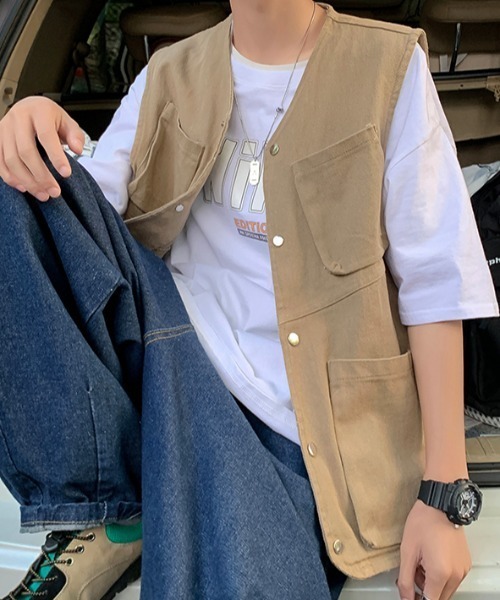 KOR（ケーオーアール）の「ミリタリールーズベスト フィッシングベスト（ベスト・メンズ・ブラック/ベージュ・M/L/2XL/XL）」の4枚目の写真