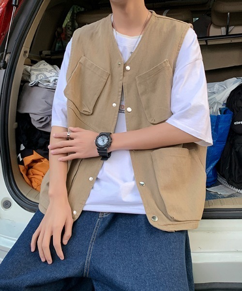 KOR（ケーオーアール）の「ミリタリールーズベスト フィッシングベスト（ベスト・メンズ・ブラック/ベージュ・M/L/2XL/XL）」の6枚目の写真