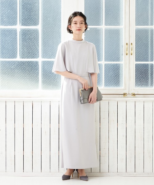 AIMER ケープスリーブ×スリットスカート スレンダードレス M AIMER（エメ）の「ケープスリーブ×スリットスカートスレンダー