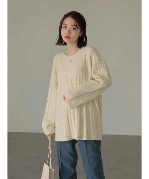 AMERICAN HOLIC（アメリカンホリック）の「Aラインフレアケーブルニットプルオーバー（ニット/セーター・レディース・アイボリー/モカ・M/L）」の4枚目の写真