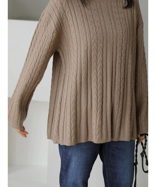 AMERICAN HOLIC（アメリカンホリック）の「Aラインフレアケーブルニットプルオーバー（ニット/セーター・レディース・アイボリー/モカ・M/L）」の10枚目の写真