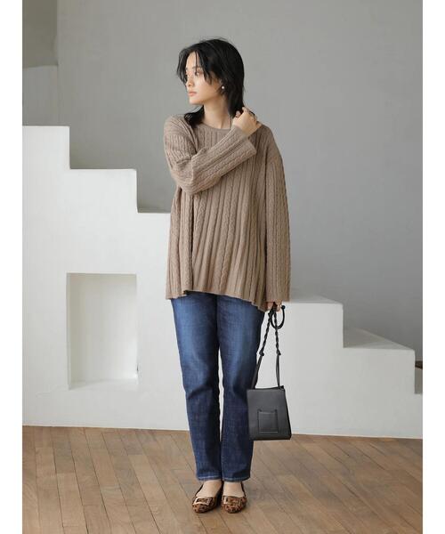 AMERICAN HOLIC（アメリカンホリック）の「Aラインフレアケーブルニットプルオーバー（ニット/セーター・レディース・アイボリー/モカ・M/L）」の12枚目の写真