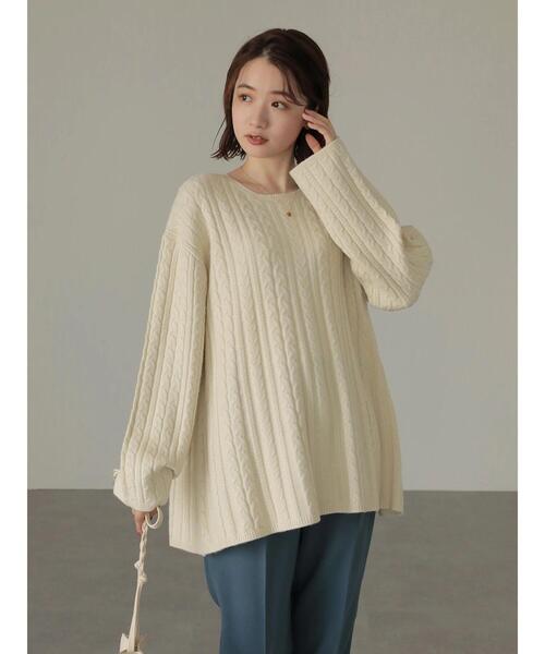 AMERICAN HOLIC（アメリカンホリック）の「Aラインフレアケーブルニットプルオーバー（ニット/セーター・レディース・アイボリー/モカ・M/L）」の14枚目の写真