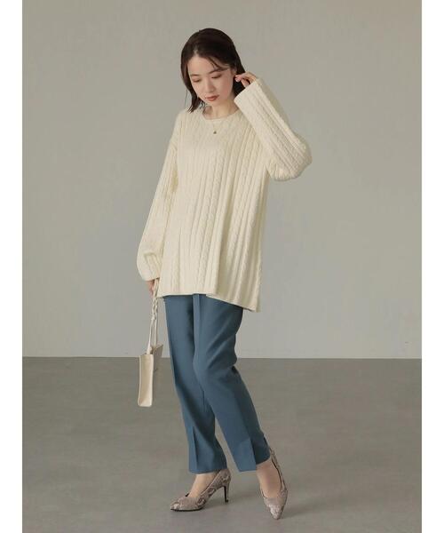 AMERICAN HOLIC（アメリカンホリック）の「Aラインフレアケーブルニットプルオーバー（ニット/セーター・レディース・アイボリー/モカ・M/L）」の16枚目の写真