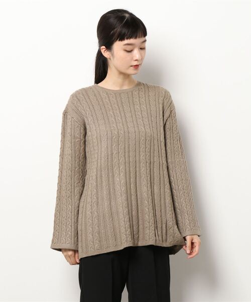 AMERICAN HOLIC（アメリカンホリック）の「Aラインフレアケーブルニットプルオーバー（ニット/セーター・レディース・アイボリー/モカ・M/L）」の6枚目の写真