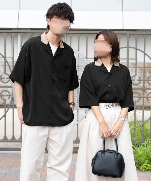PairPair(ペアペア)の「クレリックオープンカラーシャツ(ユニセックス)(シャツ/ブラウス・レディース・グレイッシュブルー/アイボリー/ブラック・MEDIUM/LARGE)」の3枚目の写真