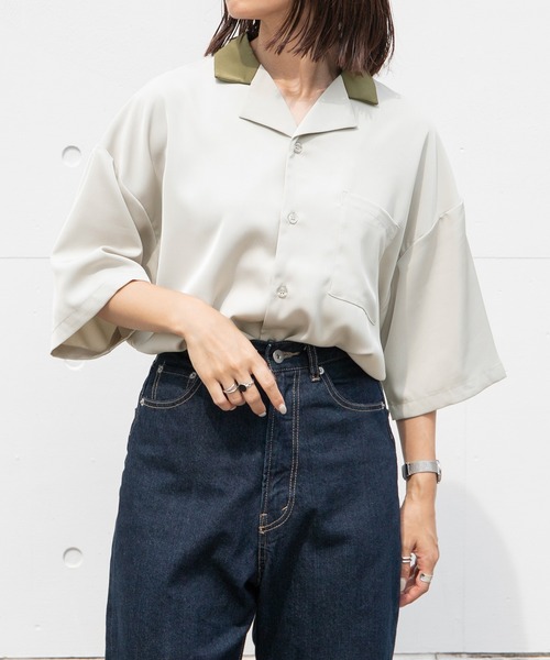 PairPair(ペアペア)の「クレリックオープンカラーシャツ(ユニセックス)(シャツ/ブラウス・レディース・グレイッシュブルー/アイボリー/ブラック・MEDIUM/LARGE)」の9枚目の写真