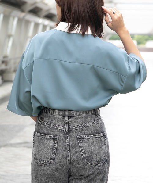 PairPair(ペアペア)の「クレリックオープンカラーシャツ(ユニセックス)(シャツ/ブラウス・レディース・グレイッシュブルー/アイボリー/ブラック・MEDIUM/LARGE)」の7枚目の写真