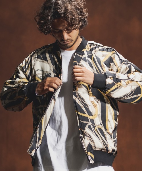 Jih Nunc(ジーヌンク)の「mj8047-総柄MA-1タイプルーズシルエット中綿ブルゾン(ブルゾン・メンズ・ブルー/ブラック/レッド・S/M/L)」の3枚目の写真