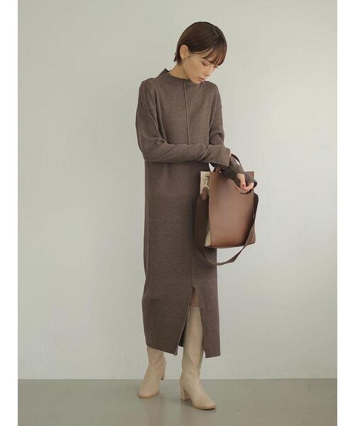 rem closet（レムクローゼット）の「ハイネックリンキングワンピース（ワンピース・レディース・ブラック/ブラウン・S）」の6枚目の写真