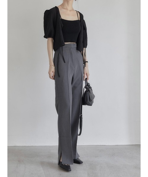 amel（エイメル）の「センタープレスサイドスリットパンツ（その他パンツ・レディース・グレー・FREE）」の2枚目の写真