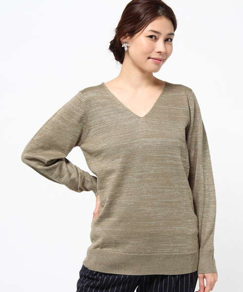 DISCOAT(ディスコート)の「【Discoat】ML展開あり ラメVネックプルオーバー(ニット/セーター・レディース・モカ/ブルー/アイボリー/ネイビー・LARGE/MEDIUM)」の2枚目の写真