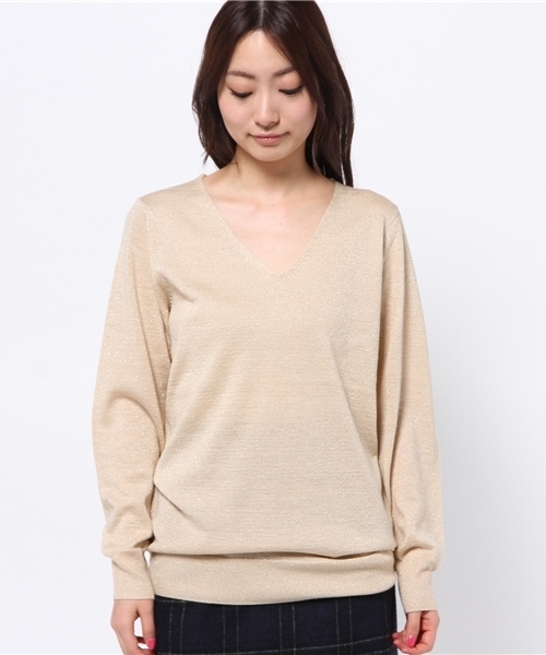 DISCOAT(ディスコート)の「【Discoat】ML展開あり ラメVネックプルオーバー(ニット/セーター・レディース・モカ/ブルー/アイボリー/ネイビー・LARGE/MEDIUM)」の5枚目の写真