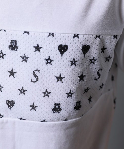 STUD MUFFIN(スタッドマフィン)の「mt7533-40-2天竺-メッシュスターグラムpt ワイドシルエット SS Tシャツ(Tシャツ/カットソー・メンズ・ホワイト×ブラック/ブラック×イエロー/ブラック系その他・2/3/4)」の11枚目の写真