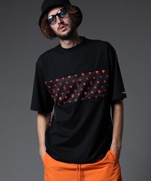 STUD MUFFIN(スタッドマフィン)の「mt7533-40-2天竺-メッシュスターグラムpt ワイドシルエット SS Tシャツ(Tシャツ/カットソー・メンズ・ホワイト×ブラック/ブラック×イエロー/ブラック系その他・2/3/4)」の12枚目の写真