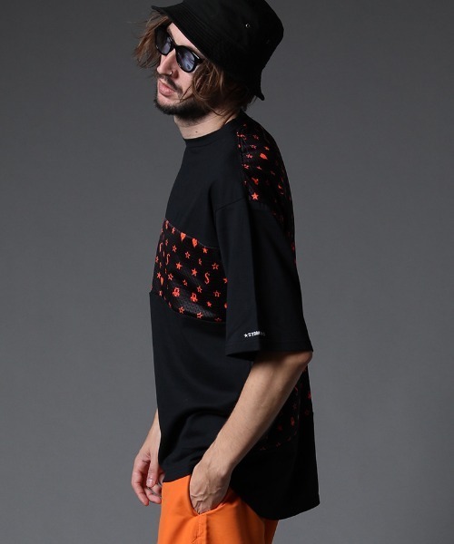 STUD MUFFIN(スタッドマフィン)の「mt7533-40-2天竺-メッシュスターグラムpt ワイドシルエット SS Tシャツ(Tシャツ/カットソー・メンズ・ホワイト×ブラック/ブラック×イエロー/ブラック系その他・2/3/4)」の13枚目の写真