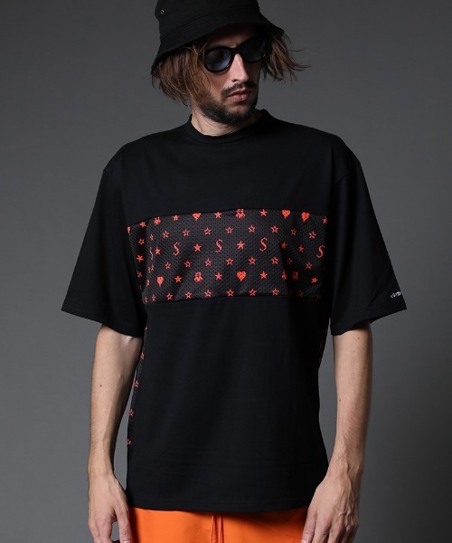 STUD MUFFIN(スタッドマフィン)の「mt7533-40-2天竺-メッシュスターグラムpt ワイドシルエット SS Tシャツ(Tシャツ/カットソー・メンズ・ホワイト×ブラック/ブラック×イエロー/ブラック系その他・2/3/4)」の14枚目の写真