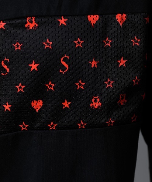 STUD MUFFIN(スタッドマフィン)の「mt7533-40-2天竺-メッシュスターグラムpt ワイドシルエット SS Tシャツ(Tシャツ/カットソー・メンズ・ホワイト×ブラック/ブラック×イエロー/ブラック系その他・2/3/4)」の19枚目の写真
