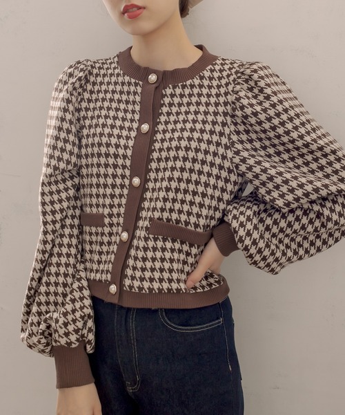 OLIVE des OLIVE（オリーブデオリーブ）の「配色レトロカーディガン（カーディガン/ボレロ・レディース・ブラック/スミクロ/ブラウン・FREE）」の3枚目の写真