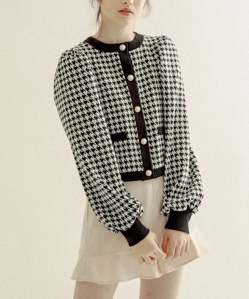 OLIVE des OLIVE（オリーブデオリーブ）の「配色レトロカーディガン（カーディガン/ボレロ・レディース・ブラック/スミクロ/ブラウン・FREE）」の2枚目の写真