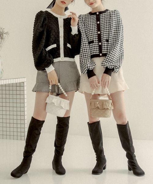 OLIVE des OLIVE（オリーブデオリーブ）の「配色レトロカーディガン（カーディガン/ボレロ・レディース・ブラック/スミクロ/ブラウン・FREE）」の4枚目の写真