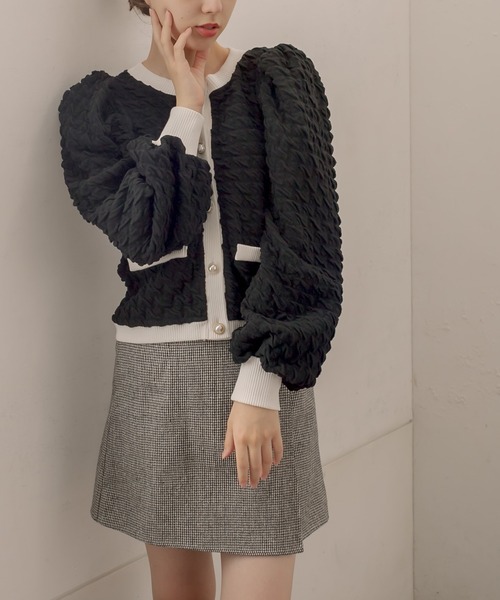 OLIVE des OLIVE（オリーブデオリーブ）の「配色レトロカーディガン（カーディガン/ボレロ・レディース・ブラック/スミクロ/ブラウン・FREE）」の9枚目の写真