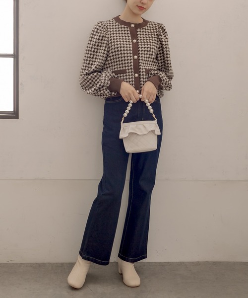 OLIVE des OLIVE（オリーブデオリーブ）の「配色レトロカーディガン（カーディガン/ボレロ・レディース・ブラック/スミクロ/ブラウン・FREE）」の13枚目の写真