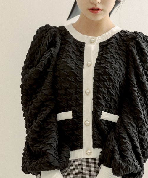 OLIVE des OLIVE（オリーブデオリーブ）の「配色レトロカーディガン（カーディガン/ボレロ・レディース・ブラック/スミクロ/ブラウン・FREE）」の12枚目の写真