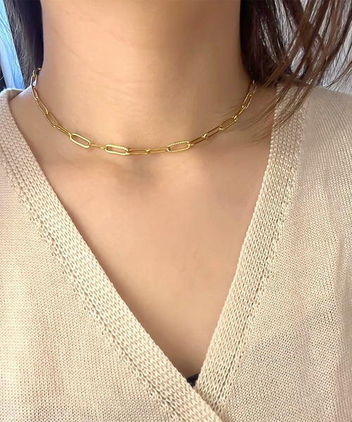 blackdia ocean（ブラックダイヤオーシャン）の「blackdia ocean レクタングルドットチョーカーチェーンネックレス（ネックレス・レディース・シルバー/ゴールド/ピンクゴールド・35cm）」の3枚目の写真