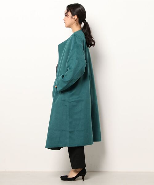 ROSE BUD(ローズバッド)の「ノーカラー配色コート(ノーカラーコート・レディース・ベージュ/グレー/グリーン・FREE)」の6枚目の写真