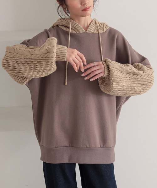 n'OrLABEL（ノアールレーベル）の「『ニットドッキング裏起毛パーカー』（パーカー・レディース・ブラック/モカ/ボルドー・FREE）」の2枚目の写真