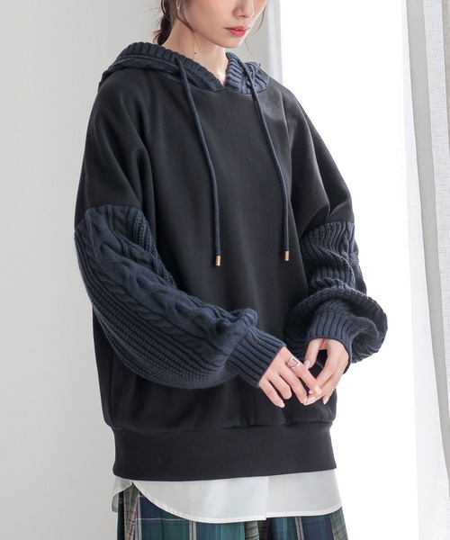 n'OrLABEL（ノアールレーベル）の「『ニットドッキング裏起毛パーカー』（パーカー・レディース・ブラック/モカ/ボルドー・FREE）」の21枚目の写真