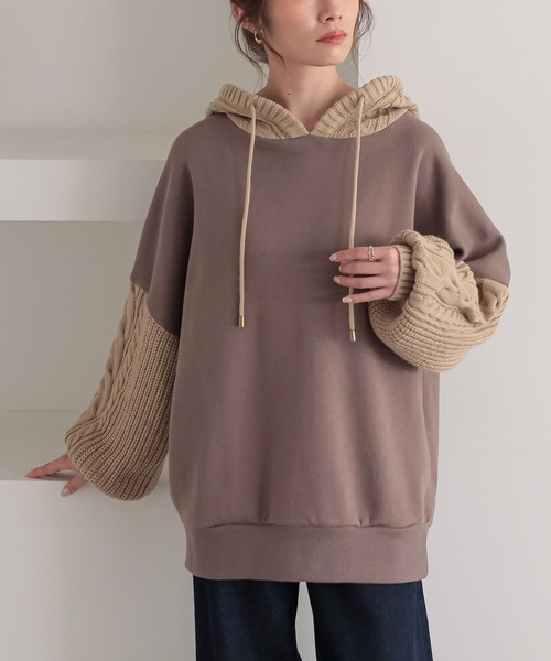 n'OrLABEL（ノアールレーベル）の「『ニットドッキング裏起毛パーカー』（パーカー・レディース・ブラック/モカ/ボルドー・FREE）」の13枚目の写真