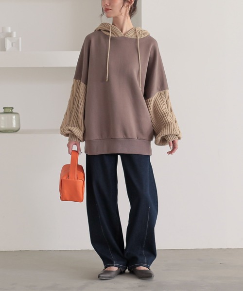 n'OrLABEL（ノアールレーベル）の「『ニットドッキング裏起毛パーカー』（パーカー・レディース・ブラック/モカ/ボルドー・FREE）」の15枚目の写真