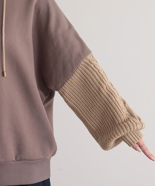 n'OrLABEL（ノアールレーベル）の「『ニットドッキング裏起毛パーカー』（パーカー・レディース・ブラック/モカ/ボルドー・FREE）」の8枚目の写真