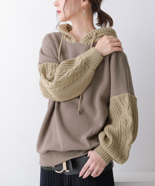 n'OrLABEL（ノアールレーベル）の「『ニットドッキング裏起毛パーカー』（パーカー・レディース・ブラック/モカ/ボルドー・FREE）」の10枚目の写真