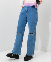 クラッシュワイドデニムパンツ