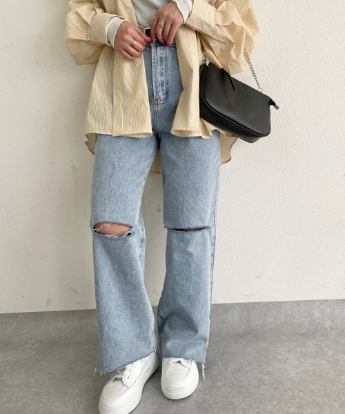 nemne store(ネンネストア)の「クラッシュワイドデニムパンツ(デニムパンツ・レディース・ライトブルー/ブラック/ブルー・SMALL/MEDIUM/LARGE)」の18枚目の写真