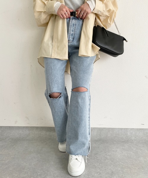 nemne store(ネンネストア)の「クラッシュワイドデニムパンツ(デニムパンツ・レディース・ライトブルー/ブラック/ブルー・SMALL/MEDIUM/LARGE)」の19枚目の写真
