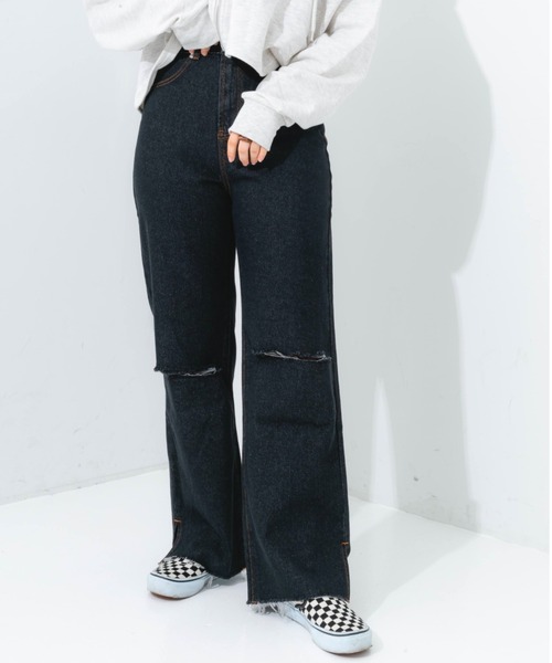 nemne store(ネンネストア)の「クラッシュワイドデニムパンツ(デニムパンツ・レディース・ライトブルー/ブラック/ブルー・SMALL/MEDIUM/LARGE)」の5枚目の写真