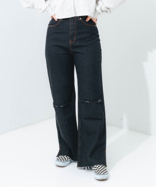 nemne store(ネンネストア)の「クラッシュワイドデニムパンツ(デニムパンツ・レディース・ライトブルー/ブラック/ブルー・SMALL/MEDIUM/LARGE)」の6枚目の写真