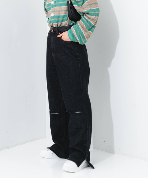nemne store(ネンネストア)の「クラッシュワイドデニムパンツ(デニムパンツ・レディース・ライトブルー/ブラック/ブルー・SMALL/MEDIUM/LARGE)」の8枚目の写真