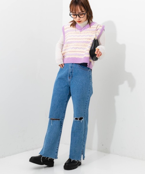 nemne store(ネンネストア)の「クラッシュワイドデニムパンツ(デニムパンツ・レディース・ライトブルー/ブラック/ブルー・SMALL/MEDIUM/LARGE)」の10枚目の写真