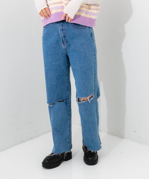 nemne store(ネンネストア)の「クラッシュワイドデニムパンツ(デニムパンツ・レディース・ライトブルー/ブラック/ブルー・SMALL/MEDIUM/LARGE)」の16枚目の写真