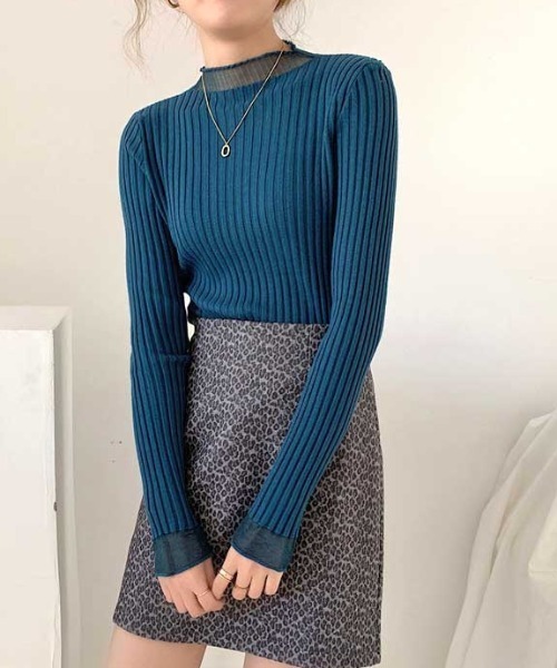 MANGROVE（マングローブ）の「S/S シースルーモックネックリブニット（Tシャツ/カットソー・レディース・アイボリー/ブルー/ブラック/パープル/ホワイト・FREE）」の5枚目の写真