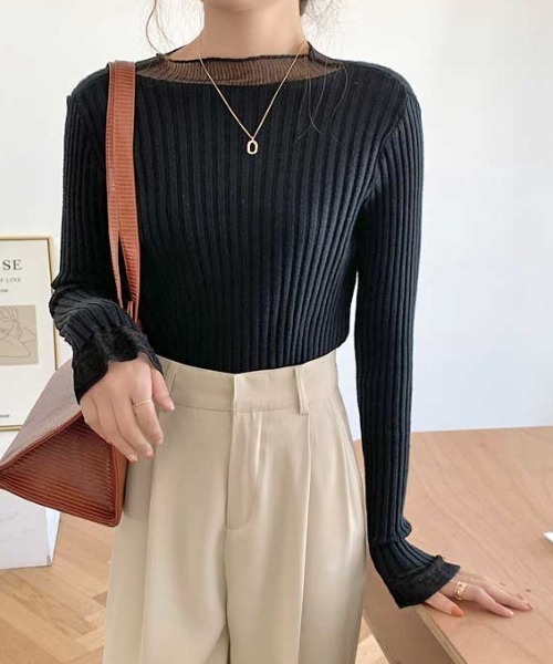 MANGROVE（マングローブ）の「S/S シースルーモックネックリブニット（Tシャツ/カットソー・レディース・アイボリー/ブルー/ブラック/パープル/ホワイト・FREE）」の19枚目の写真