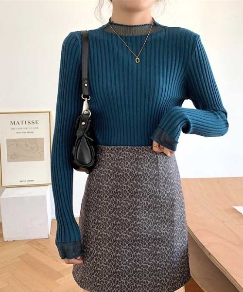 MANGROVE（マングローブ）の「S/S シースルーモックネックリブニット（Tシャツ/カットソー・レディース・アイボリー/ブルー/ブラック/パープル/ホワイト・FREE）」の9枚目の写真