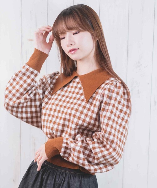 Clice de Paris(クリシェドゥパリス)の「K/チェック柄ニット(ニット/セーター・レディース・ベージュ/ブラック・ONESIZE)」の8枚目の写真