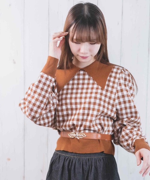 Clice de Paris(クリシェドゥパリス)の「K/チェック柄ニット(ニット/セーター・レディース・ベージュ/ブラック・ONESIZE)」の10枚目の写真