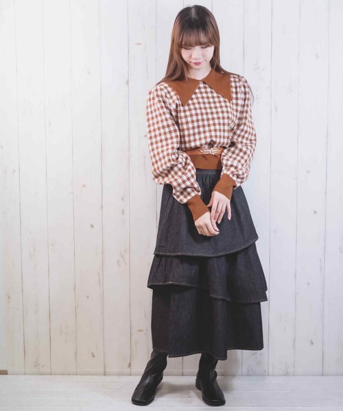 Clice de Paris(クリシェドゥパリス)の「K/チェック柄ニット(ニット/セーター・レディース・ベージュ/ブラック・ONESIZE)」の11枚目の写真